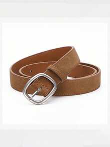2/1pc New Women's Faux Suede PU Belt, Vintage Versatile American Style Brown Jeans Belt - Multicolor - View 2