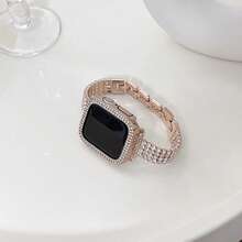1pc Women's Luxury Rhinestone Metal Watch Band, Compatible With AppleWatch Series 11 10 9 8 7 6 5 4 3 2 1 38/40/41/42/44/45/46/49mm Ultra 1/2/3 SE, Suitable As Valentine's Day, Birthday Or Mother's Day Gift For Girlfriend, Friend Or Family (Band Only) - Rose Gold - View 4