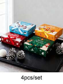 1set Christmas Themed Covered Party Gift Box Packaging, Multi-Color Bow Ribbon, Perfect For Holiday Decoration Gift Box, Christmas Gift Box, Christmas Decoration, Christmas Gift, Thanksgiving Gift, Holiday Party Souvenir Decoration Packaging Box - A - View 9