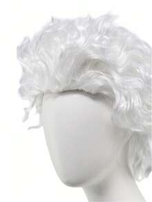 1pc White Fluffy Voluminous Short Curly Wig, Heat Resistant Fiber High Wizard Costume Hair, Medieval Castle Party & Stage Show, Easy To Wear, Create Cold Dignified Mysterious White Wizard Look - View 4