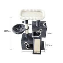 HEXCELEN Leisure Cat Tree, 115.5 Cm Mini Cat Tree, Sturdy Home Model, Includes A Soft Viewing Platform, Interactive Pom-Poms, Hiding Places, Scratching Posts, And Climbing Ramps, Light Gray. - Dark Grey - View 5