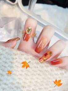 1 Box Brown Maple Leaf Nail Art Decorations, Lightweight Maple Leaf Shape, Boxed Storage, Warm Brown-Red Autumn Color Palette, Autumn Fingernail DIY Decor, Exquisite And Versatile Nail Art Accessories - Multicolor - View 2