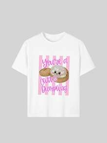 Tween Girl Casual Fun Print Round Neck Pullover Short Sleeve T-Shirt Summer Top - White - View 4