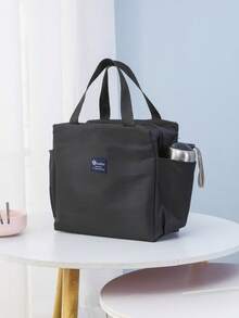 1pc Large Capacity Insulated Lunch Bag With Dual Pockets, Random Design,Back To School - Black - View 6