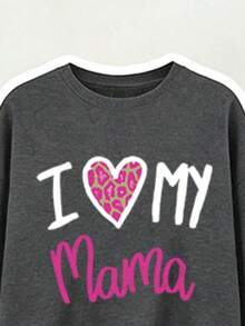Girls' Letter Print Crew Neck Sweatshirt And Loose Pants Set - Dark Grey - View 4