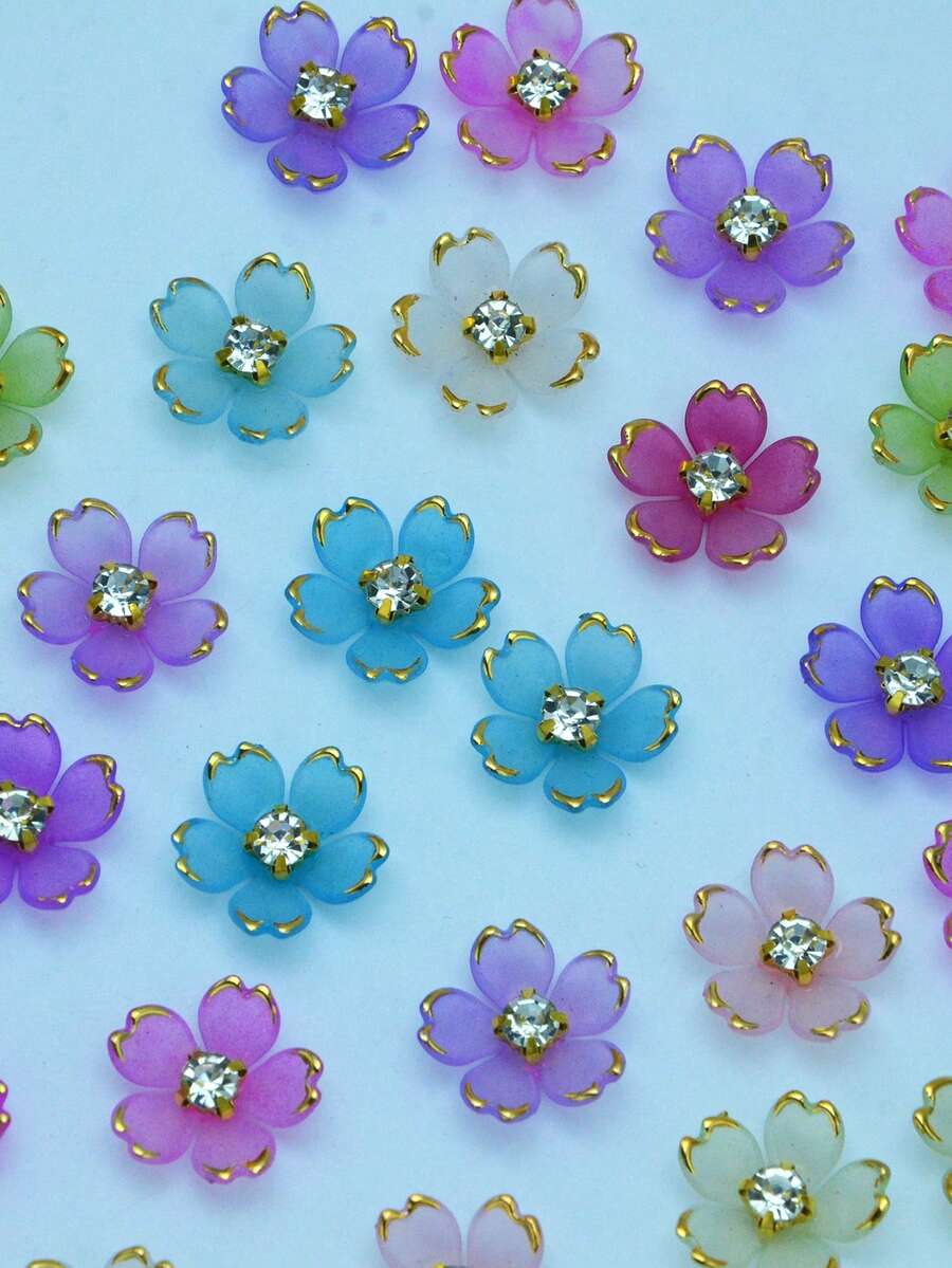 100 / 50顆/包 20MM 花朵圓形亮面水晶水鑽 DIY 平底黏貼珠飾,適用於衣物、包包、鞋子裝飾 - 20五瓣花 - 查看 1