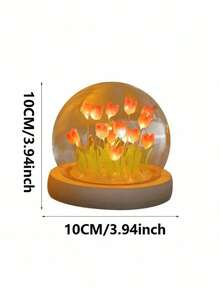 Handmade Tulip Night Light Glass Dome Table Lamp Wooden Base Warm Color LED Colorful Light Bedroom Dorm Bedside Decor Gift For Girls Aesthetic Style Room Decoration, Ideal Gift For Valentine's Day, Mother's Day, Birthday Or Best Friend - Multicolor - View 11