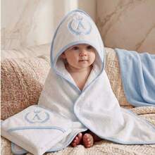 2-Piece Personalized Baby Bath Towel And Hooded Towel Set With Embroidered Name Initial, 100% Cotton, High Absorbency, Baby Pink - Rosa Claro - 查看 7