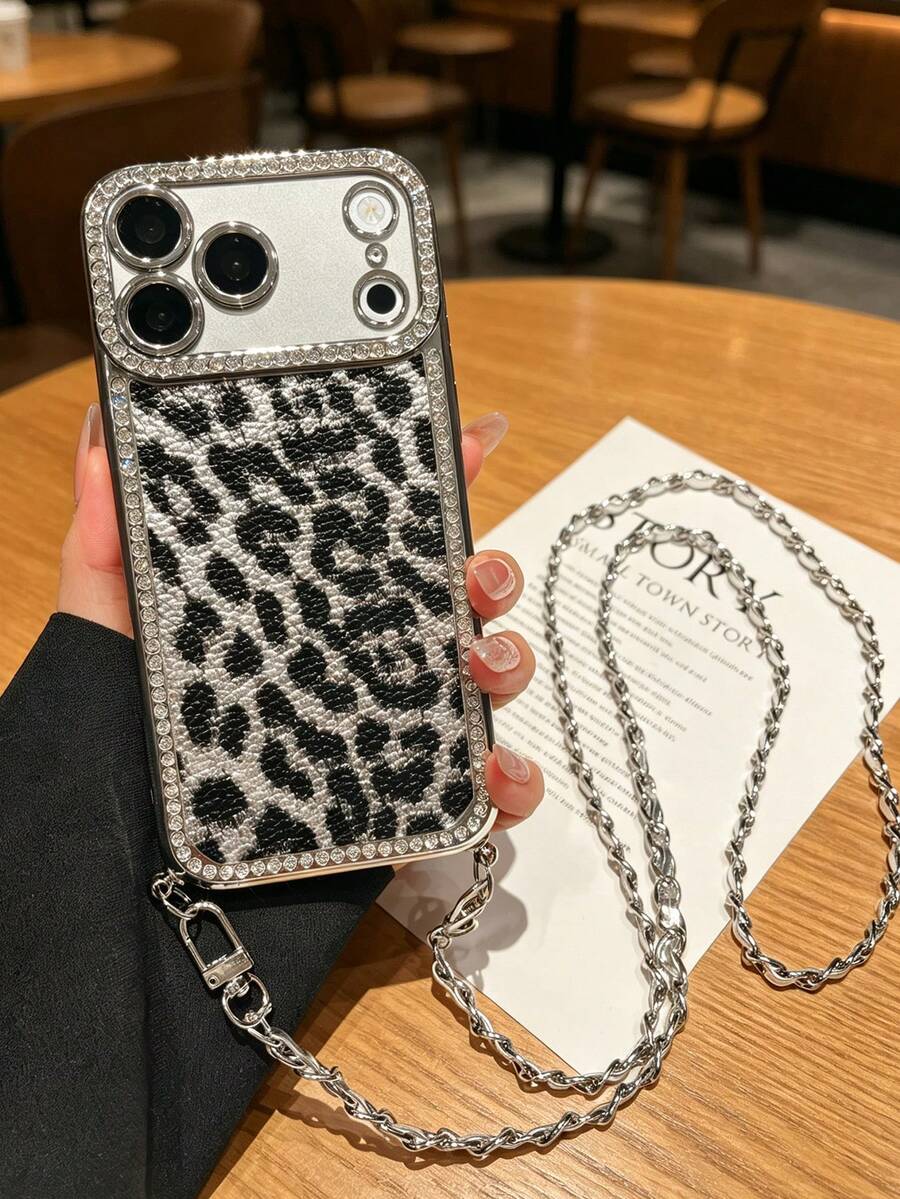 1件裝 水鑽時尚豹紋鍍金手機保護殼，適用於 iPhone 17/18 Pro/11 Pro Max/12/Phone 12 Pro/11 Pro Max/12/12 Pro/12 Pro Max/13/13 Pro/13 Pro Max/14/14 Pro/16 Plus/14 Pro Max/15/15 Pro/15 Plus/15 Pro Max/16/16 Pro/16 Pro Max/16 Plus - 彩色 - 查看 1