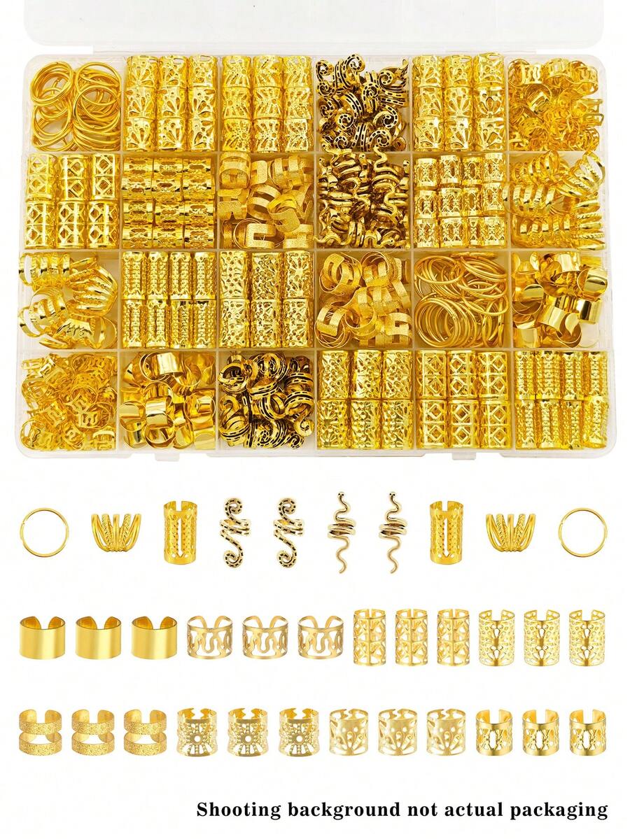 264pcs Multi-Shape Hair Rings With Stretchy Design - Shaped Spring Snake Adjustable Alloy Hair Cuffs, Boho Hair Jewelry For Girl's Braids(Without Box) - Gold - View 1