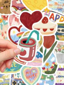 90pcs Cute Korean Style Watercolor Stickers For Phone Case, Diary, Guitar, Skateboard, Laptop Decoration, Self-Adhesive - Korean-style Water-based Pen - View 5
