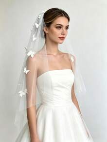1 Stück 3D weißer Schmetterling Tüll Brautschleier, weiche transparente Schicht, Hochzeits-Haarschmuck, Braut-Shooting, romantisches Hochzeitskleid, passendes Haaraccessoire - A - Übersicht 4