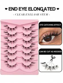 7 Pairs Fox Eye Lashes Clear Band Soft Faux Mink Lashes Fluffy Natural Look Eyelashes Reusable Full Strip Lashes,For Daily Style Eye Makeup,Beginner-Friendly - Black - View 2