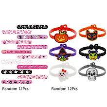 12Pcs/24Pcs Halloween Slap Bracelets & Wristbands Pumpkin Ghost Bat Skull Silicone Bracelets Halloween Party Favor - Multicolor - View 10