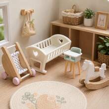 Mainan Rumah Boneka Mini Bertema Orang Tua, Aksesoris Perabot Bermain Peran, Termasuk Kursi Tinggi Mini, Perosotan, Kereta Dorong, Kuda Goyang, dan Ranjang Bayi, Hadiah Ulang Tahun Anak - MultiWarna - View 3