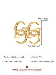 1 Pasang Anting Tusuk Huruf Geometris Modis, Cocok untuk Pemakaian Sehari-hari - Yellow Gold - View 5