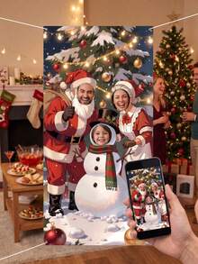 1件聖誕拍照亭背景裝飾，包含聖誕老人、雪人圖案，90*180cm 聚酯纖維面料背景掛布，背景布，拍照道具，聖誕拍照背景裝飾，聖誕快樂裝飾，嬰兒洗禮裝飾，兒童房裝飾，攝影道具，男孩女孩拍照道具 - 彩色 - 查看 4