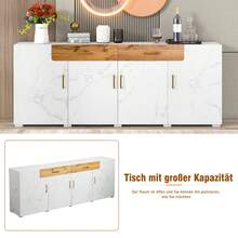 Sideboard White 208x39.5x80cm - With 4 Doors And 2 Drawers In Wood For Dining Room And Living Room - 白色 - 查看 7