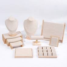 1 set Display Perhiasan Premium untuk Meja Kasir, Rak Kalung Kayu Solid Alami dari Linen, Papan Anting, Tempat Cincin, Stand Display Gelang untuk Toko Ritel - MultiWarna - View 10