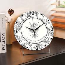 Black And White Line Floral Creative Desktop Clock, Ultra-Quiet Quartz Movement, No Ticking Sound, Suitable For Living Room Cabinet, Shoe Cabinet, Office Desk, TV Stand, Coffee Table, Study Desk, Bedside Table And Other Spaces Decoration, Can Be Used For Room Decor, Bedroom Decor, Dorm Decor, Back To School Decor, School Surprise, Back To School Season, Wedding Decor, Friend Birthday Gift, Home Decor Ornament And Study Supplies - Table Clock - View 4