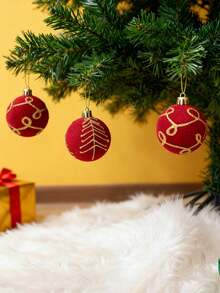 12pcs Burgundy Flocked Christmas Balls, Flocked Christmas Tree Hanging Ornaments, Suitable For Decorating Christmas Tree And Various Holiday Arrangements, Christmas Decorative Balls - Multicolor - View 6