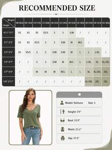 Women Deep V Neck Short Sleeve Tops Solid Casual Loose Basic T Shirt - Grey - View 5