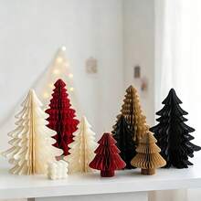 1pc Honeycomb Paper Christmas Tree Tabletop Ornament, Foldable 3D Xmas Tree Desktop Centerpiece, Holiday Party Home Table Decor - Multicolor - View 3