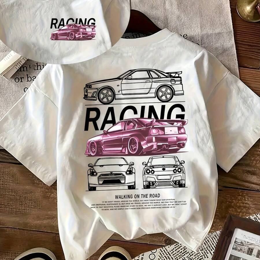 Women'S Casual T-Shirt Racing Letters PrintThe Most Comfortable And Suitable Outfit For Traveling And Having Fun.The Most Wonderful Gift. - 白色 - 查看 1