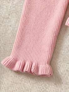 Romantic Pink Round Neck Knit Cardigan 3D Rose Fasteners Ruffle Edge Long Sleeve For Fall Holiday Brunch City Strolls - Pink - View 9