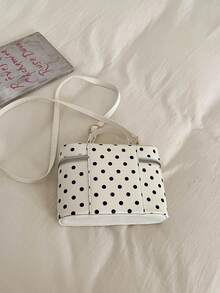 Bolso de cosméticos vintage con lunares, caja pequeña, bolso de almacenamiento cuadrado de mano exquisito, bolso de hombro y bandolera versátil con textura para mujer - Blanco - Ver 8