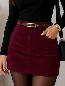 Women's Mini Skirt In Corduroy Velvet - Redwood - View 10