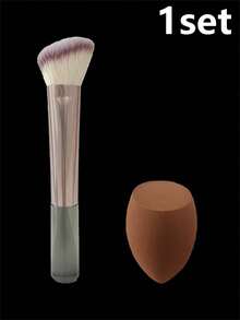 2pcs (1pc Makeup Brush+1pc Beauty Sponge)/Set, Professional Makeup Brush, Powder Brush, Blush Brush, Contour Brush, Eyeshadow Brush, Highlight Brush, Makeup Brush Tools For Flawless Base Makeup, 1pc Beauty Sponge - Coffee Brown - View 9