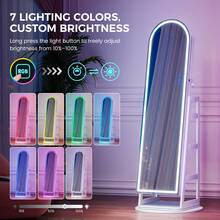 HWB RGB Jewelry Cabinet With Full Length Mirror, 360° Rotating Lockable | 12-Zone Velvet Floor Standing Jewelry Organizer | 108 Earring Slots, 24 Necklace Hooks, RGB+LED, Remote Control, Ideal Gift - White - View 4