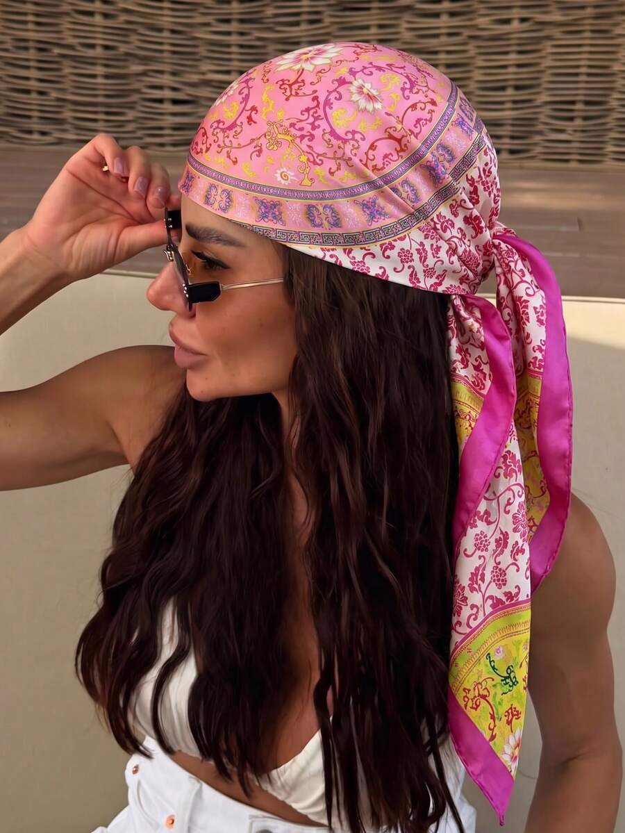 1pc Bohemian Style Luxury Floral Paisley Print Women's Bandana, Versatile Scarf/Shawl For Spring/Summer Casual & Outdoor Wear,Beach,Holiday