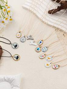 1/2/3/4pcs New Fresh Flower & Rabbit Necklace, Elegant Style, Oil Drip Craft, 18K Gold PVD Plated 316 Stainless Steel Material, Stainless Steel Jewelry. Suitable For Wife And Mother To Wear, Easy To Match With Girls' Daily Outfits, Beach Vacation Parties, Music Festivals, Travel And Sightseeing Occasions, Charming Women's Jewelry, Women's Bracelets And Necklaces, Small Accessories. - Multicolor - View 2