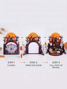 1pc Handmade Halloween Pop-Up Card, Party Invitation, Creative Folding Greeting Card, Includes Note Card&Envelope, No Assembly, Halloween Decorations, Suitable For Friend, Family, Halloween/Birthday Celebration Wishes/Gift, Commemorative Gift Card - Multicolor - View 9