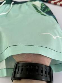 男士夏威夷印花泳褲，內襯熱帶棕櫚葉沙灘短褲 - 彩色 - 查看 12