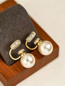 1 Pair Fashionable New Faux Pearl Copper Earrings For Women, Spiral Design, No Piercing Silicone Ear Clips, Suitable For Daily Wear - Ear Clip - View 9