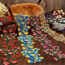 1 Yard Floral Water-Soluble Lace Trim, Hollow 3D Flower Embroidered Mesh Ribbon, Macaron Bright Color Wavy Decorative Lace, Lolita Dress, Curtain Trim, DIY Sewing Craft Supplies - Floral Lace - View 2