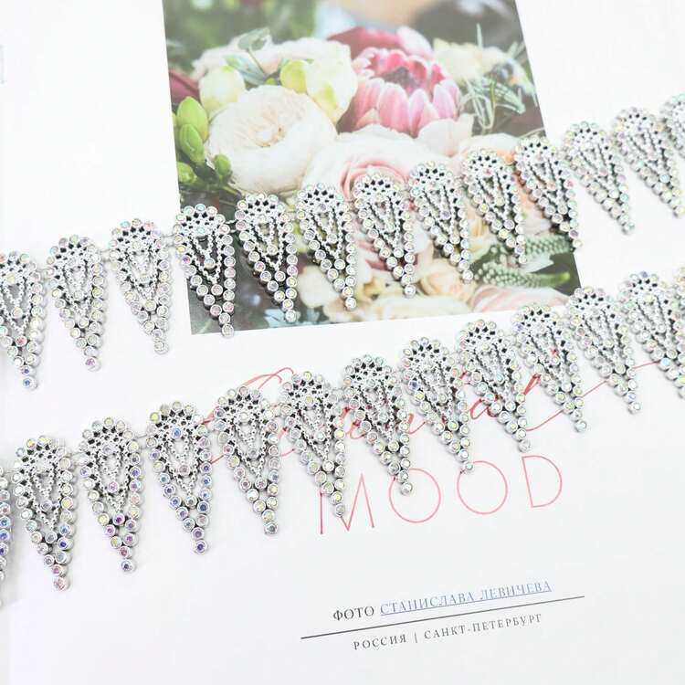 2 Yards 38mm Rhinestone Lace Trim With Gold & Silver Water Drop Chain, Bridal Decoration For Wedding Sewing Handmade DIY - Multicolor - View 8