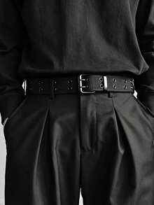 1件男士編織帆布雙扣環休閒時尚戶外腰帶 - 黑色 - 查看 1