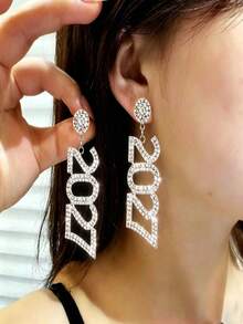 2027 Digital Long Rhinestone Drop Earrings Round Diamond / Heart Diamond Stud Earrings Multicolor Rhinestone New Year Party Atmosphere Earrings - Round 2027 Earrings - View 4