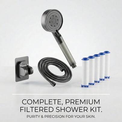 1set Cabezal de ducha de baño (incluye manguera y soporte) y juego de accesorios de baño multifuncional; cuenta con un cartucho de filtro reemplazable, instalación fácil y un diseño moderno de ahorro de agua; adecuado para baños del hogar, hoteles y dormitorios.
