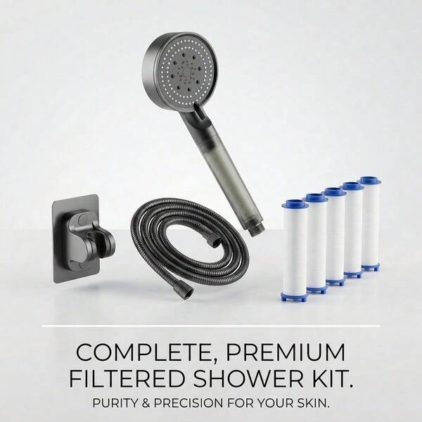 1set Cabezal de ducha de baño (incluye manguera y soporte) y juego de accesorios de baño multifuncional; cuenta con un cartucho de filtro reemplazable, instalación fácil y un diseño moderno de ahorro de agua; adecuado para baños del hogar, hoteles y dormitorios.