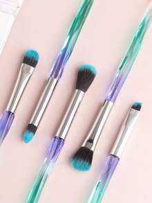 ronshadow 10pcs Gradient Transparent Ice Crystal Diamond Handle Makeup Brush Set With Makeup Sponge, Round Powder Brush, Angled Blush Brush, Large Foundation Brush, Small Eyeshadow Blending Brush, Detail Concealer Brush - Multicolor - View 6