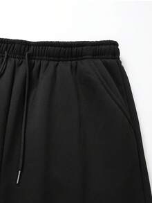 Women's Solid Color Drawstring Thermal Lined Long Pants, Thick Comfortable Cuffed Leg Pants, Suitable For Autumn/Winter Outdoor Activities And Daily Wear - Black - View 7