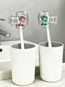 Cute Cat Pattern Travel Toothbrush Head Protective Cover, Kitten Hugging Toothbrush Cup, Transparent Travel Toothbrush Storage Box, Toothbrush Head Protective Clip, Toothbrush Dust-Proof Protective Cover, Portable Design Easy To Carry, Dual-Hole Design For Convenient Drainage And Ventilation, Dust-Proof Lid, Suitable For Couples, Friends, Family, Teachers, Travel Enthusiasts As Gifts, Essential For Home, Dorm, Vacation, Suitable For Birthday, Back To School, Business Trip, Return To School And Other Occasions, Clean And Care For Your Oral Health, Family Gift. - Multicolor - View 7