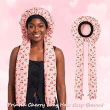 Syvvste 2pcs/Set Printed Cherry Long Hair Sleep Cap 2-In-1 Long Hair & Women's Sleep Cap & Soft, Breathable, Smooth & Knitted Cap Suitable For Hair Styling Care - A - View 7