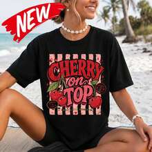Cherry On Top Shirt, Retro Fruit Graphic Tee, Coquette Summer Style, ® T-Shirt - Black - View 1