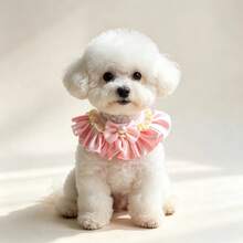 Adjustable Pet Bib Satin Bow Tie Pearl Princess Style Pet Accessories Ruffle Edge Cat Dog Collar, Cat Dog Necklace, Cat Dog Bow Tie Scarf - Pink - View 7